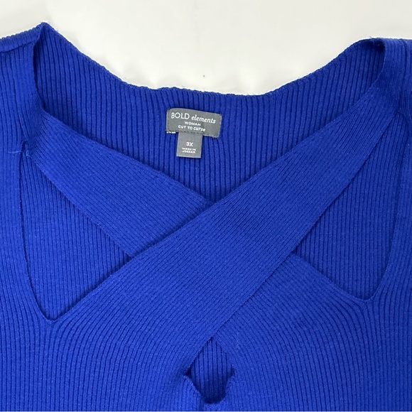 Bold Elements Women’s 3X Keyhole Front Pullover Sapphire Blue Ribbed Swe… - Picture 4 of 9